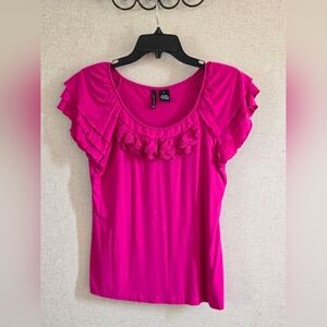 New Directions Fuchsia Ruffled Blouse - Size M